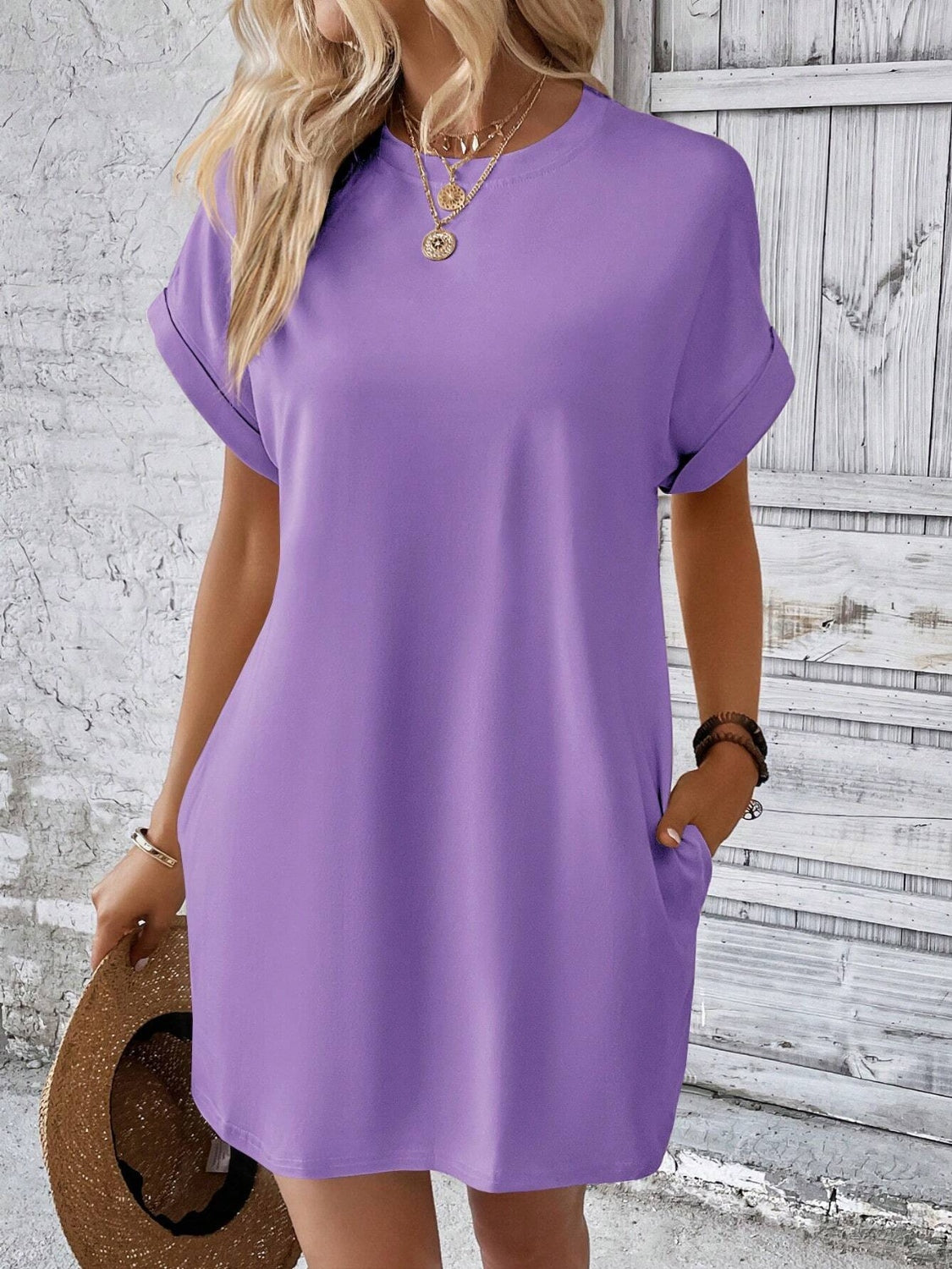 Round Neck Short Sleeve Mini Dress Round Neck Short Sleeve Mini Dress